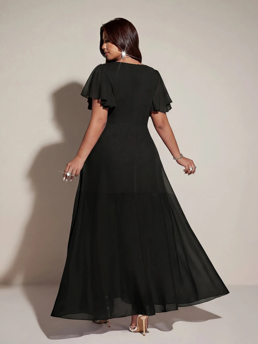 Elegantna romantična lepršava haljina za žene plus size sa V-izrezom