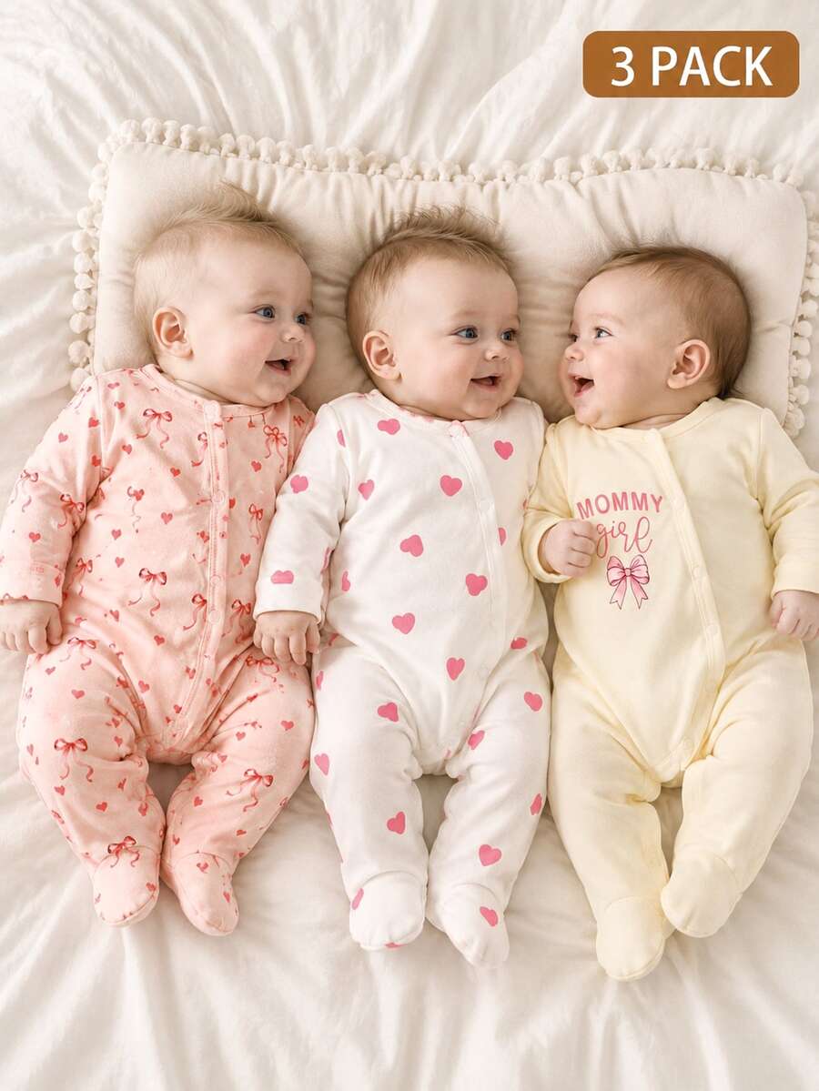 3 komada dečijih kombinezona za devojčice, slatki i nežni, roze i krem, rebrasti sa printom višnje