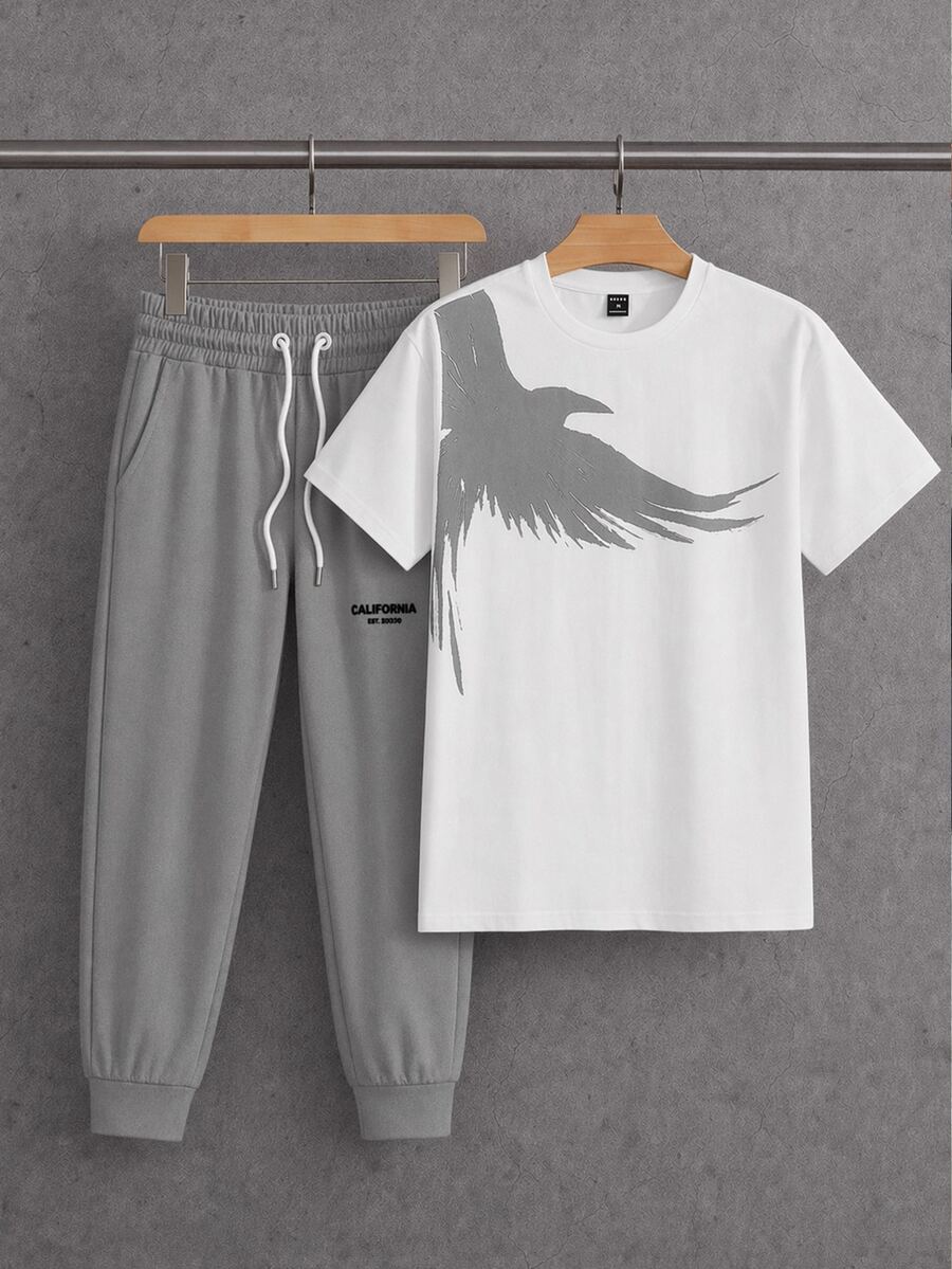 RebelGame 2 kom/set muška majica kratkih rukava i ležerne pantalone sa perticom u struku