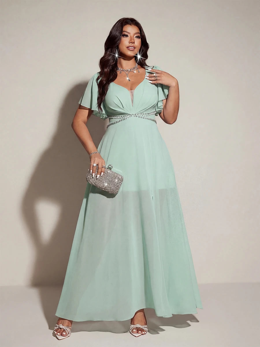 Elegantna romantična lepršava haljina za žene plus size sa V-izrezom