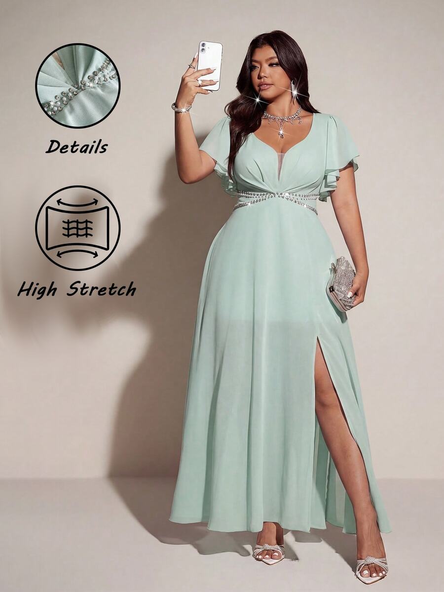 Elegantna romantična lepršava haljina za žene plus size sa V-izrezom