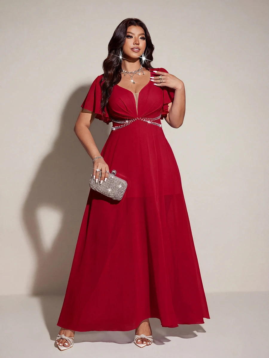 Elegantna romantična lepršava haljina za žene plus size sa V-izrezom