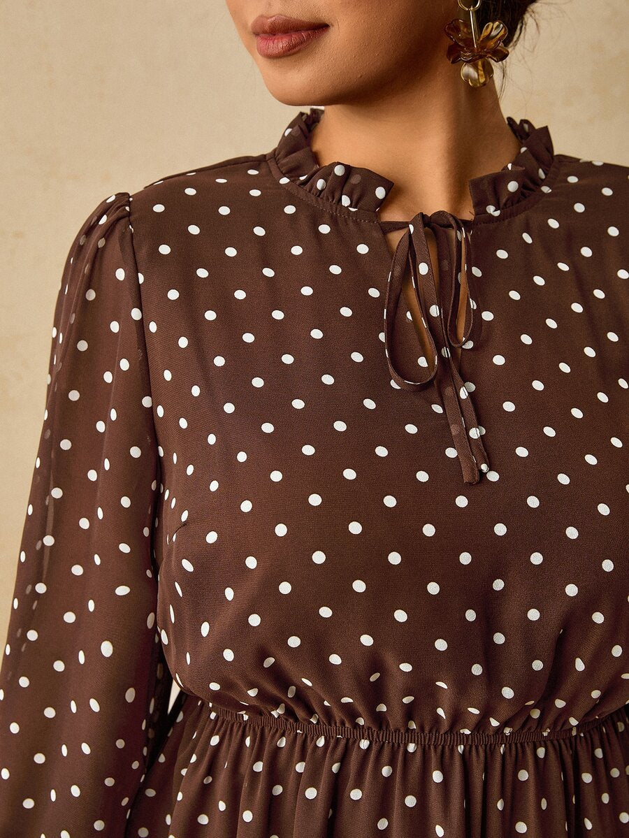 Ženska haljina + size od šifona sa leopard printom, dugi rukavi, V-izrez, vezivanje u struku