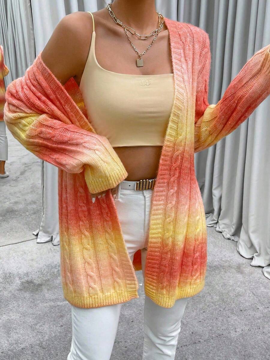 Ombre duster kardigan sa pletenim uzorom, dugi rukavi