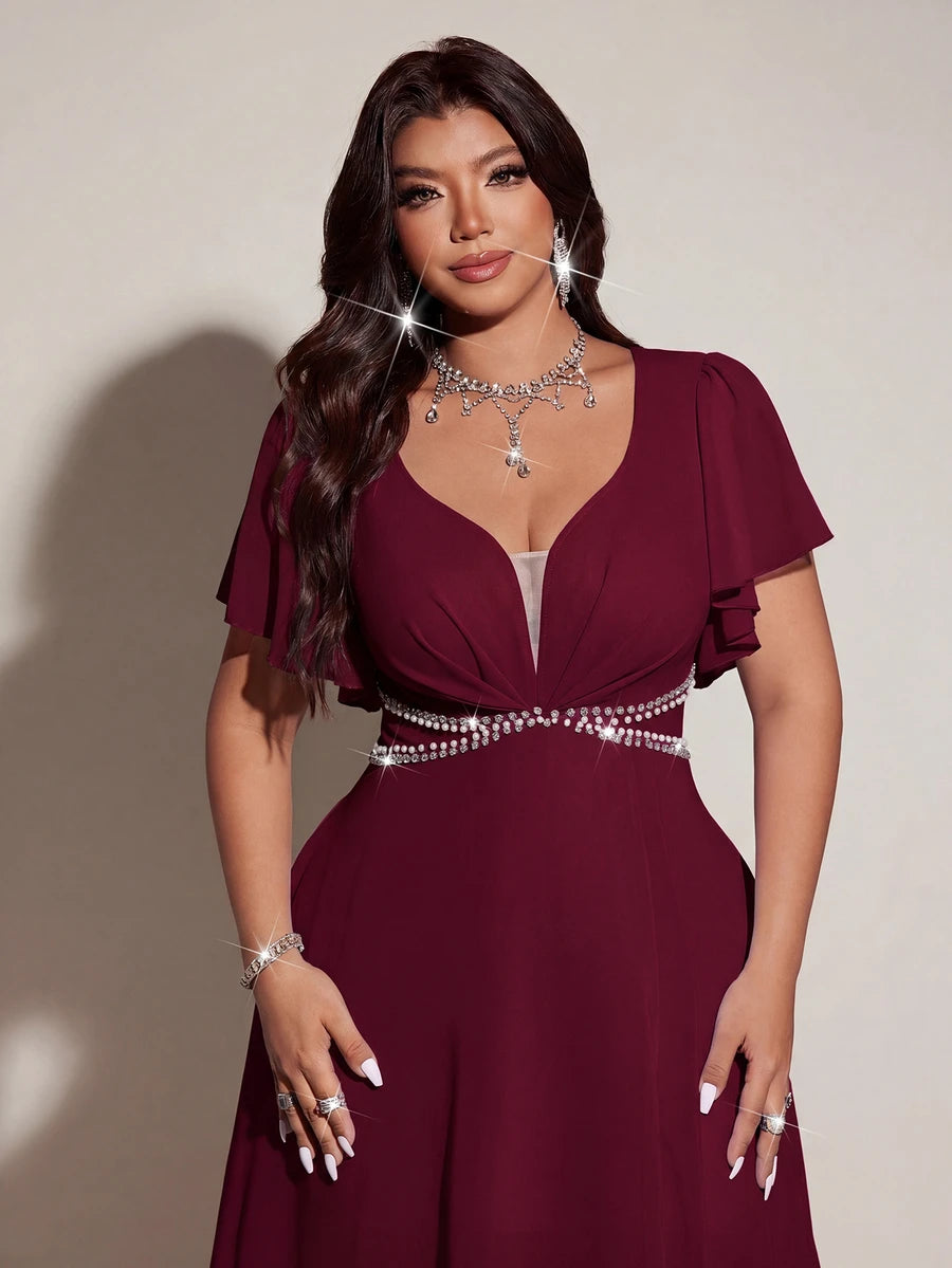 Elegantna romantična lepršava haljina za žene plus size sa V-izrezom