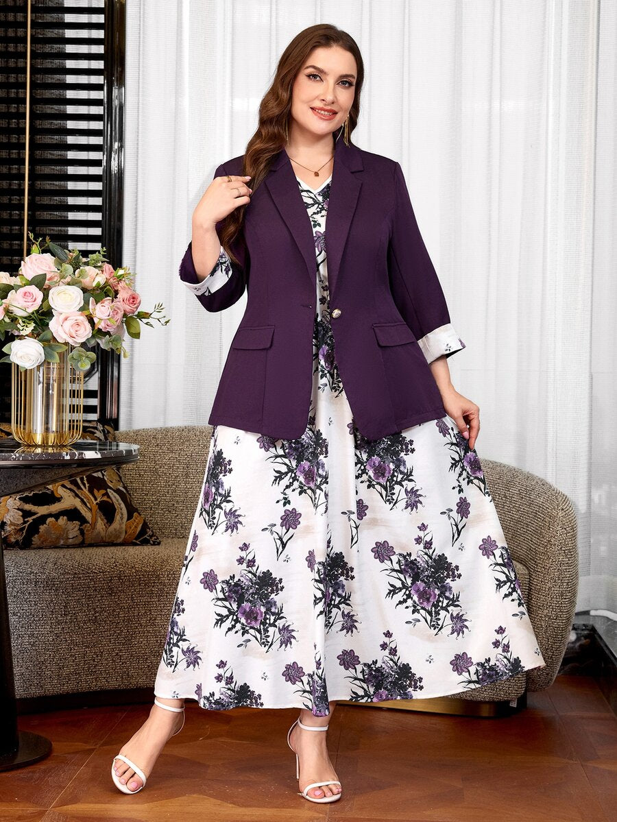 Clasi Set sa sakoom i haljinom sa cvetnim dezenom, plus size