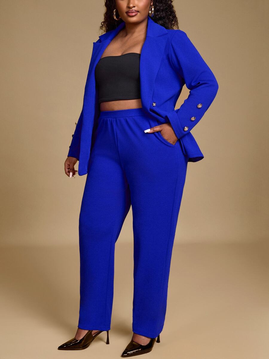 Elegantan kaput sa kragnom i dugmićima, dugi rukavi, plus size ženski komplet