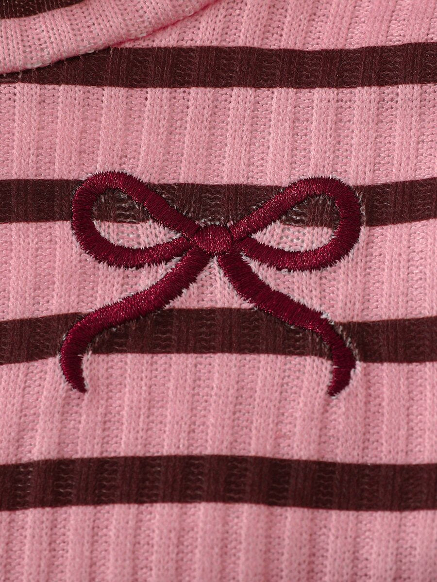 3 kom/set dečijih majica za devojčice, roze i bela prugasta, jesenja, slatka
