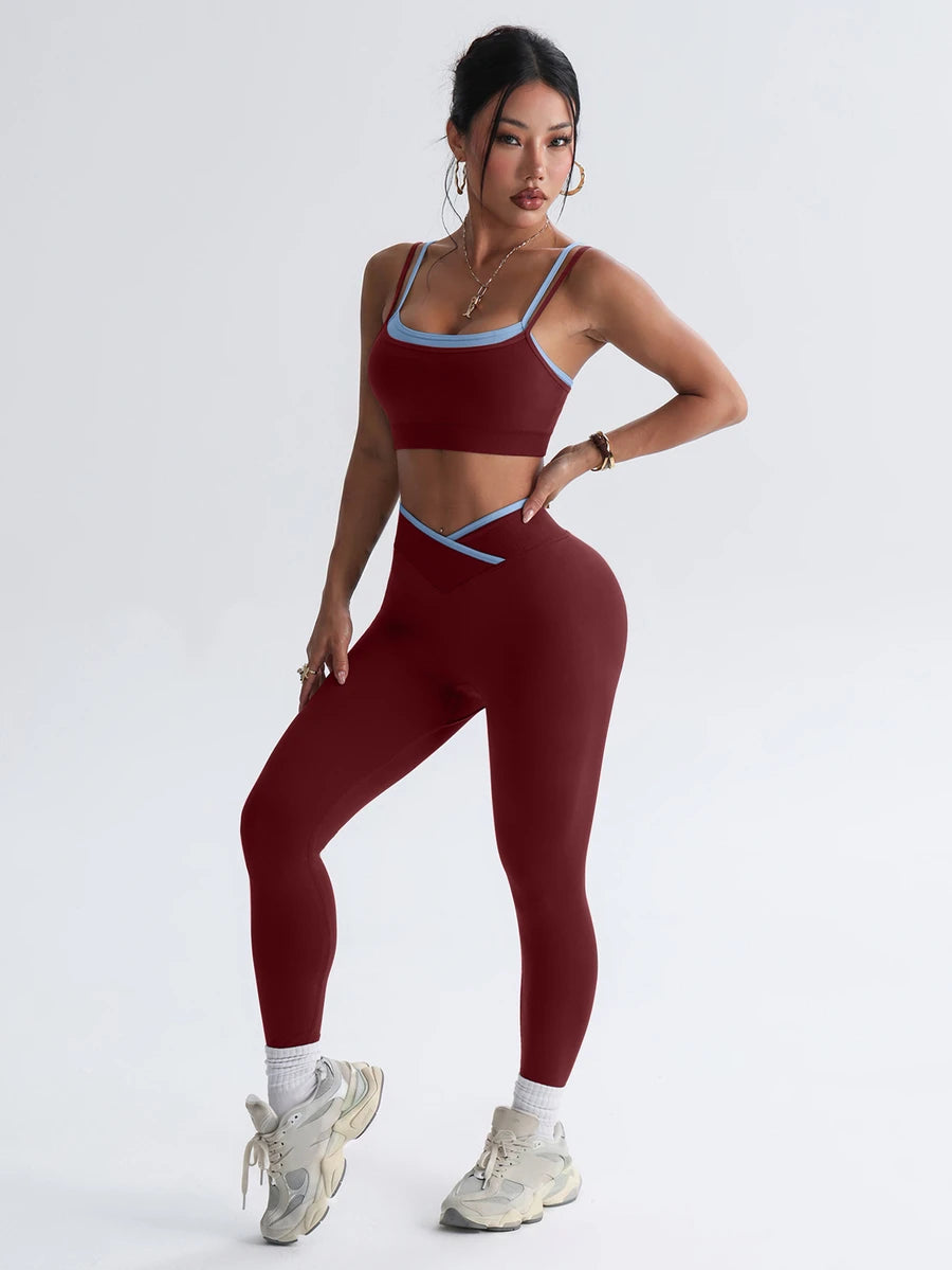 Bešavni ženski set za fitnes i svaki dan, visoko elastičan, sportski, sa efektom zatezanja struka i podizanja zadnjice