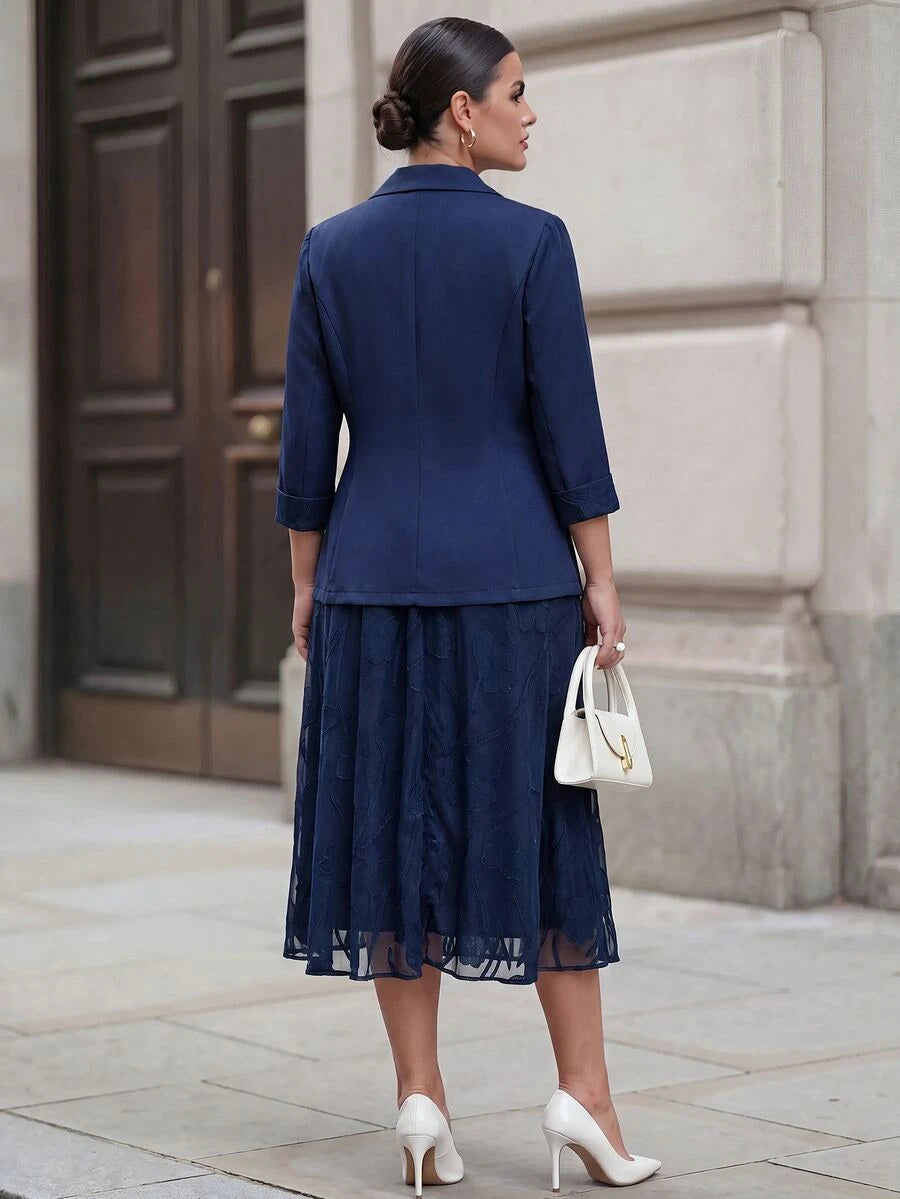 Clasi Set sa sakoom i haljinom sa cvetnim dezenom, plus size