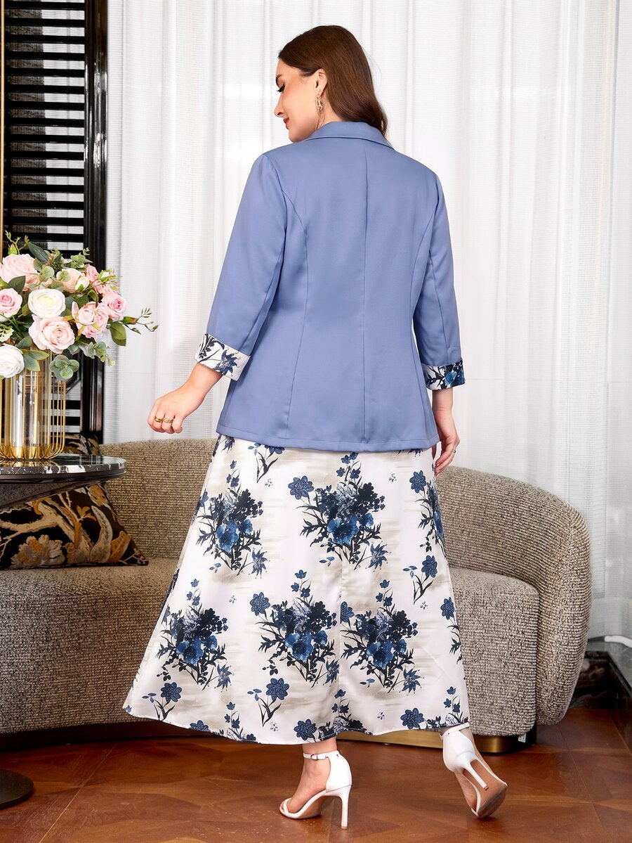 Clasi Set sa sakoom i haljinom sa cvetnim dezenom, plus size