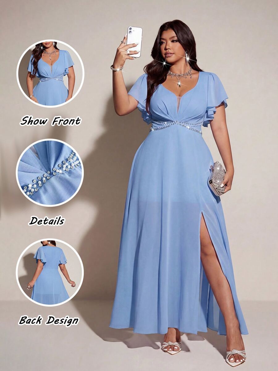 Elegantna romantična lepršava haljina za žene plus size sa V-izrezom