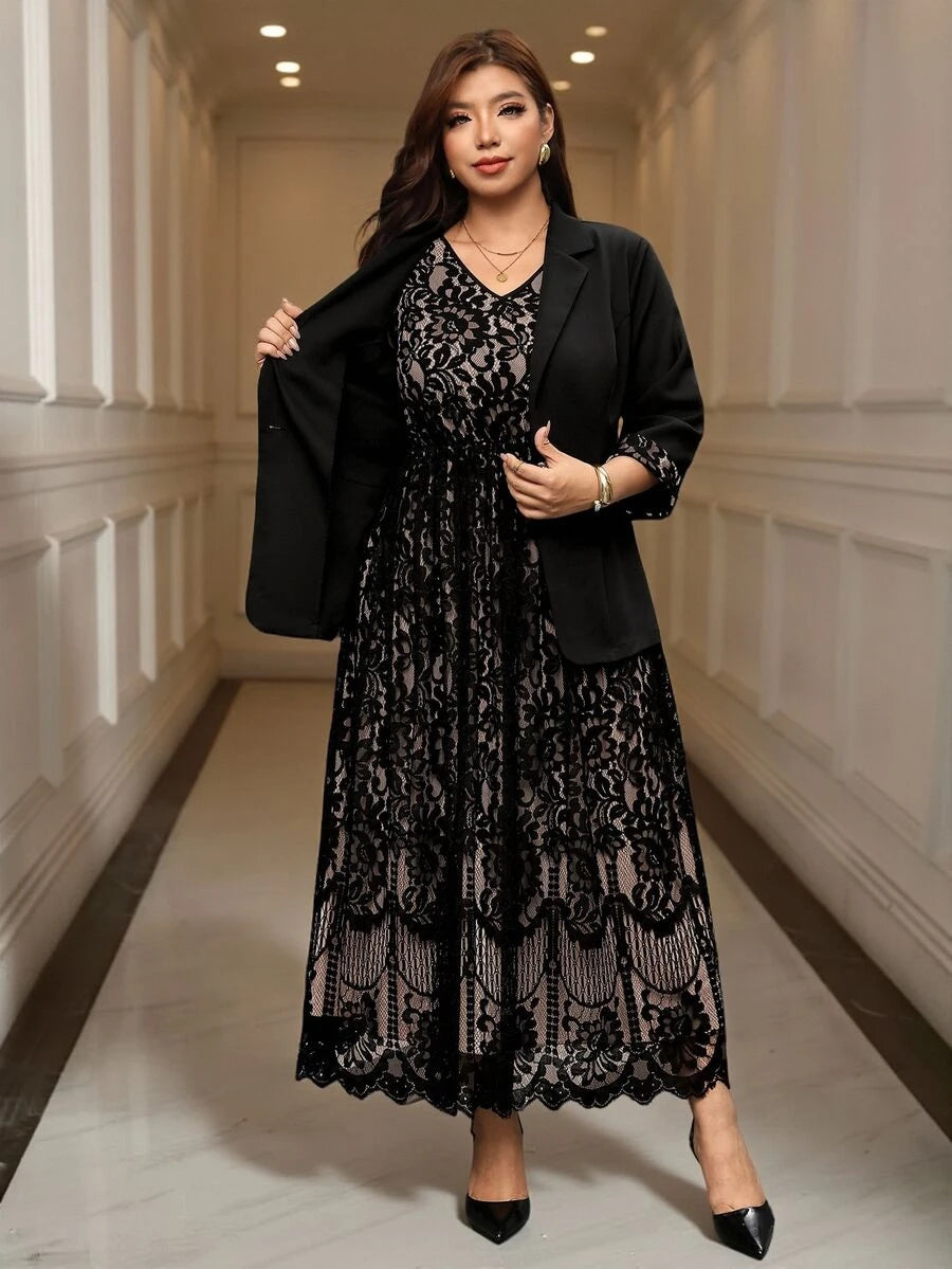 Clasi Set sa sakoom i haljinom sa cvetnim dezenom, plus size