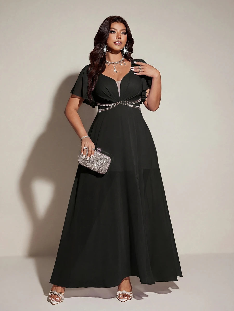Elegantna romantična lepršava haljina za žene plus size sa V-izrezom