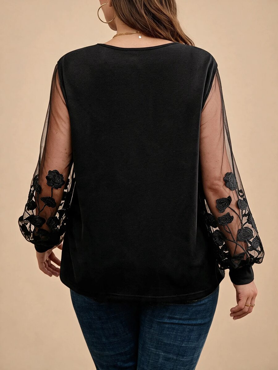 Ženska providna mrežasta bluza sa lantern rukavima, plus size