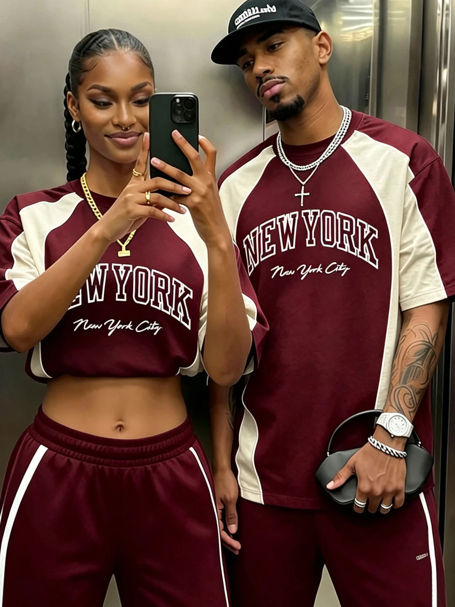 EMRG Muški crno-beli streetwear sportski dres sa New York City printom