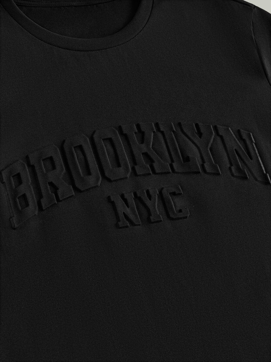 Muška crna uska majica od 100% pamuka sa 3D Brooklyn grafičkim dizajnom
