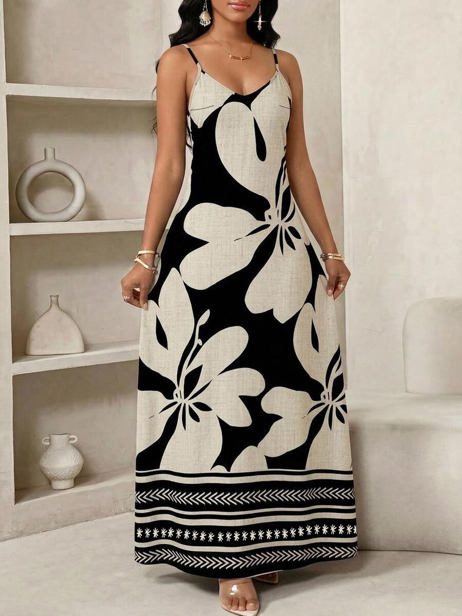 Lady Haljina sa tankim kaiš-bretelama i printom sa šljokicama, plus size