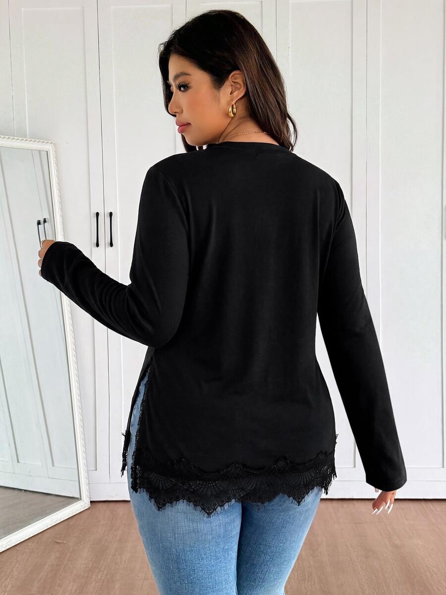 Ženska prugasta pletena bluza plus size sa okruglim izrezom