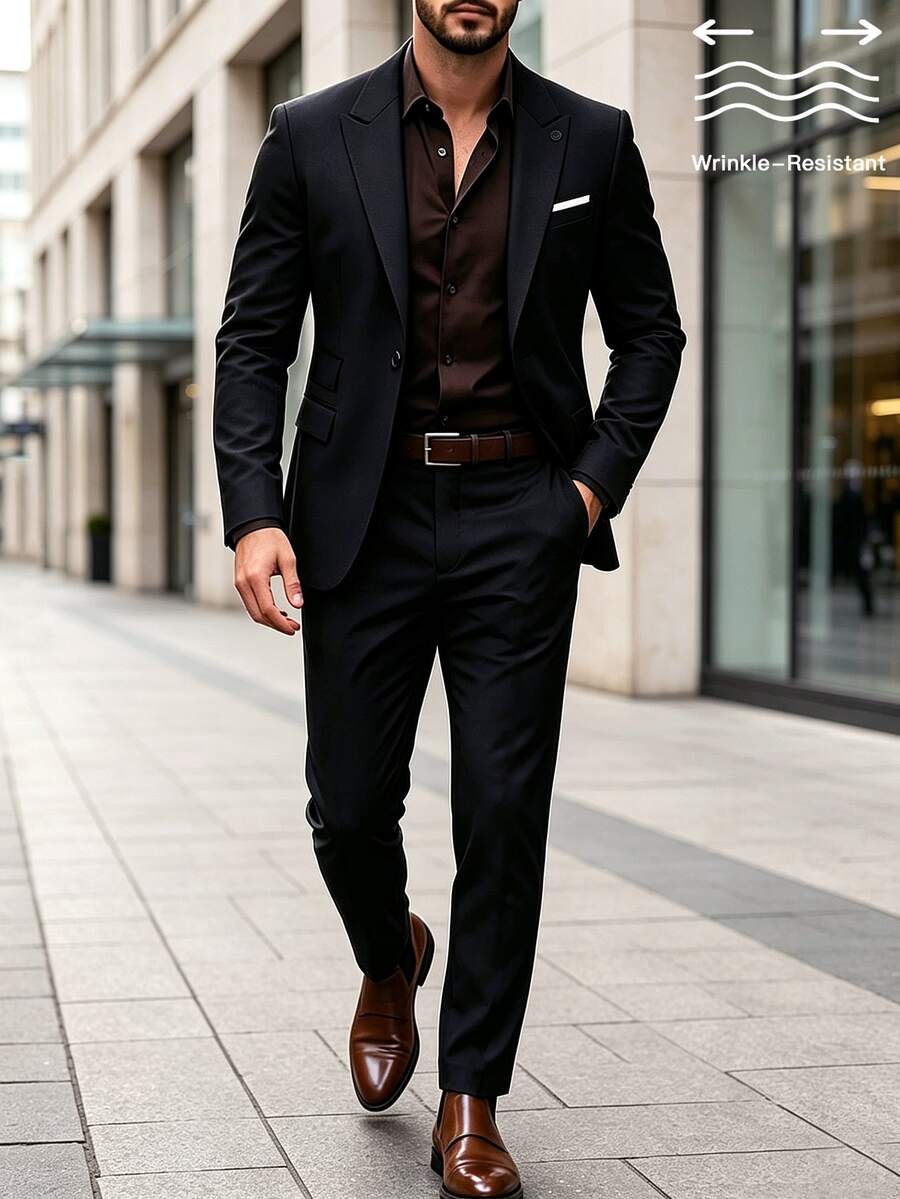 Muški poslovni set sa užim krojem, sako sa špicastim reverima i pantalone