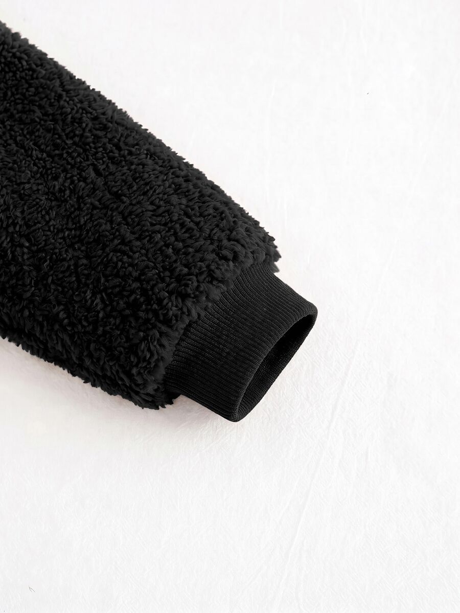 Slatki colorblock komplet sa 3D dizajnom velikih ušiju, romper od koralnog flisa sa kapuljačom