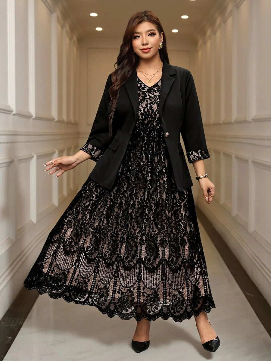 Clasi Set sa sakoom i haljinom sa cvetnim dezenom, plus size