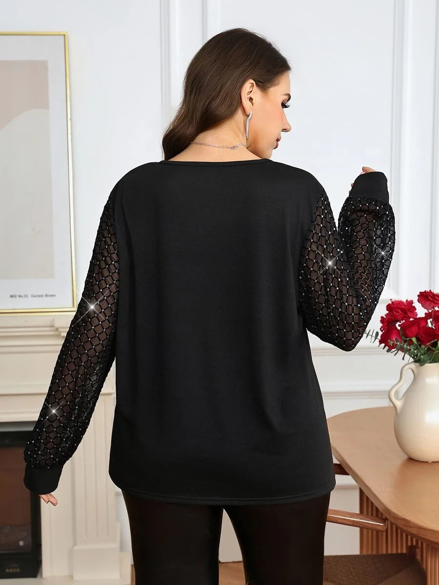 Ženska providna mrežasta bluza sa lantern rukavima, plus size