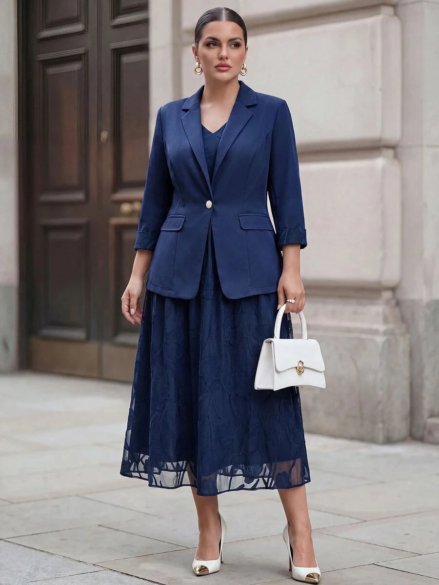 Clasi Set sa sakoom i haljinom sa cvetnim dezenom, plus size