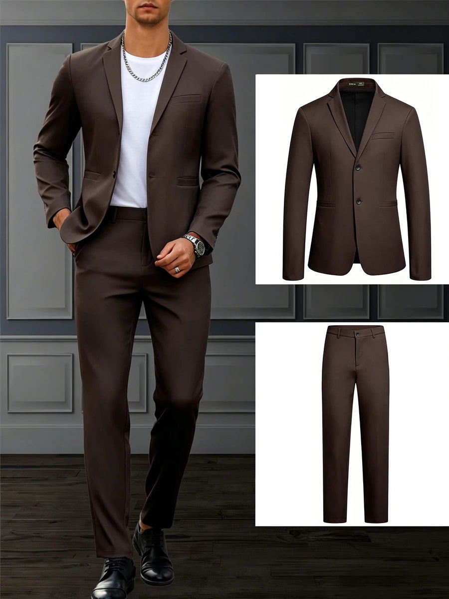 Muški set od sakoa i pantalona, slim fit, klasičan luksuzni stil, formalni, Old Money