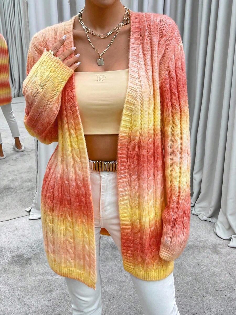 Ombre duster kardigan sa pletenim uzorom, dugi rukavi