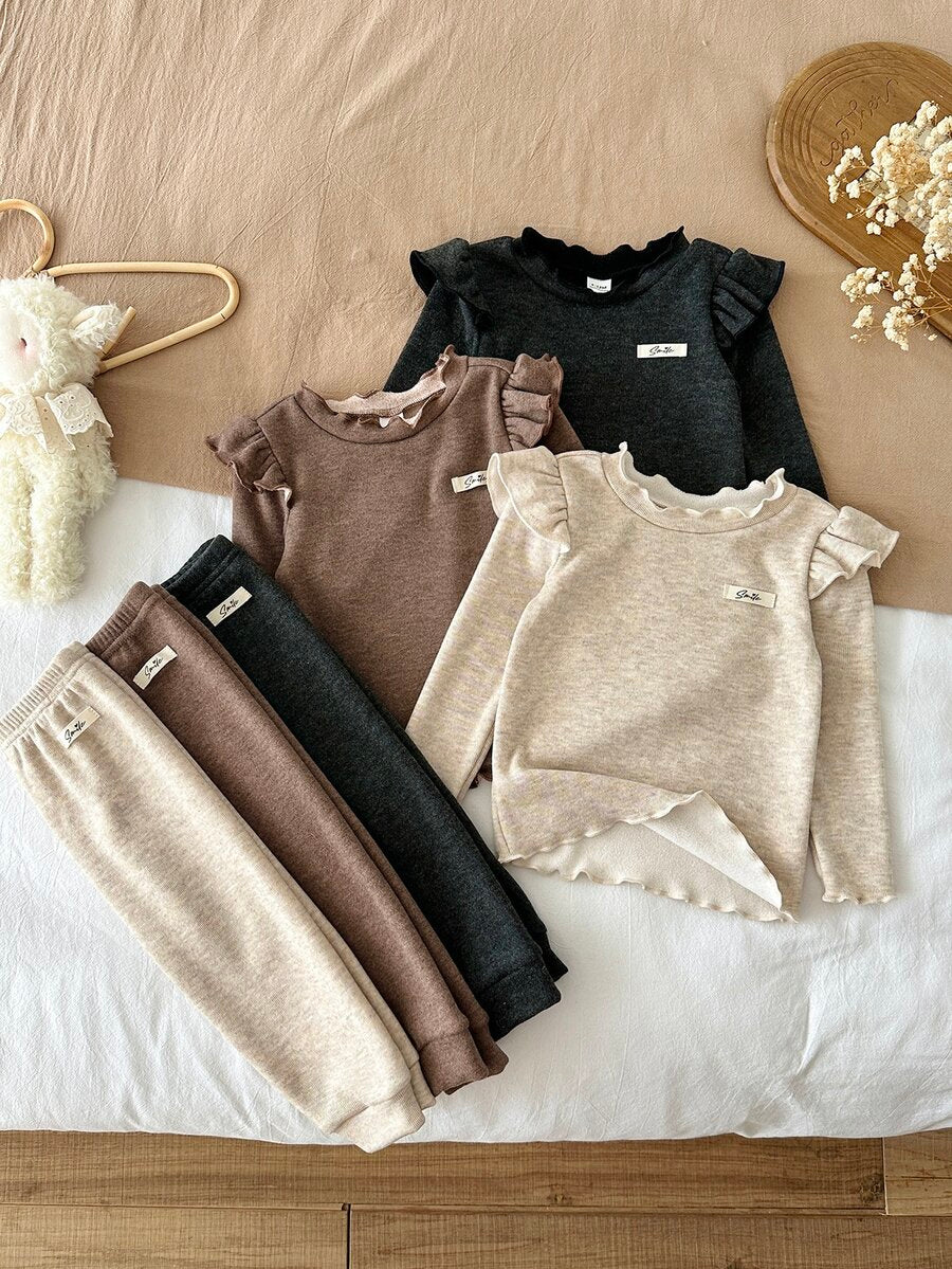 Set od 6 komada za devojčice bebe: pletena majica sa srcastim uzorkom, okruglim izrezom  i duge pantalone