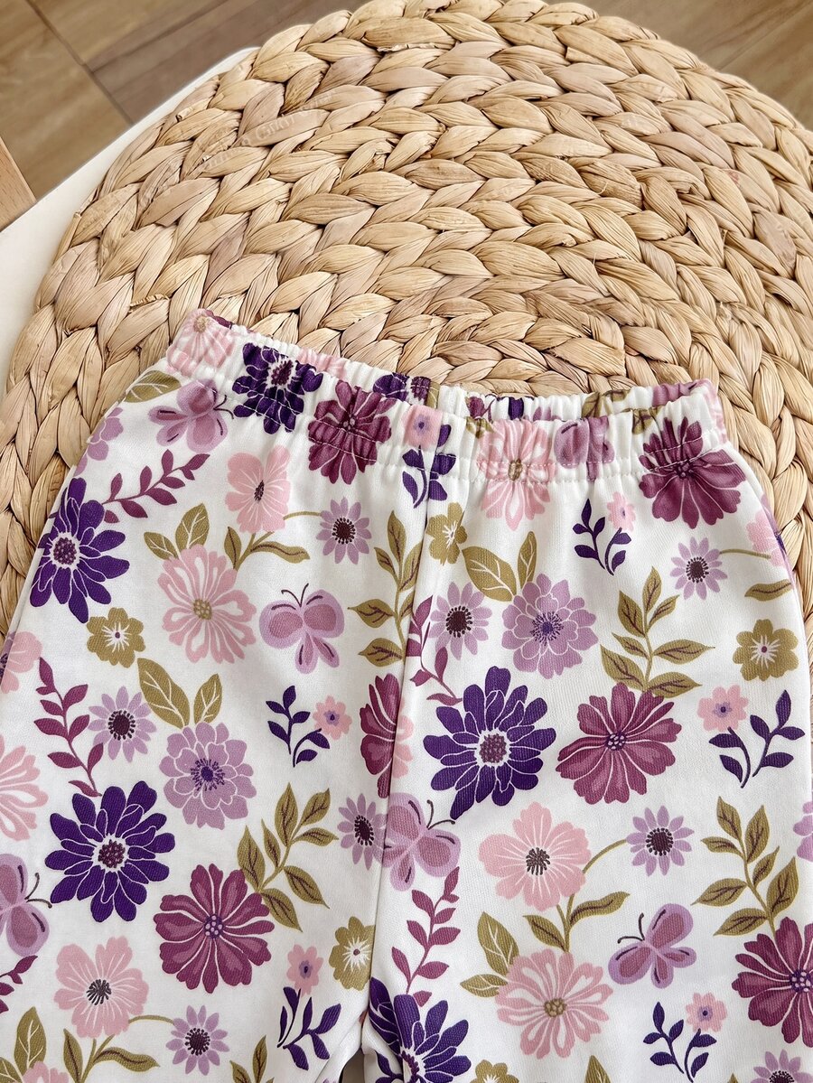 Set za devojčice od 2 komada: pleteni ležerni duks sa okruglim izrezom i slatkim crtanim uzorkom životinja i duge pantalone