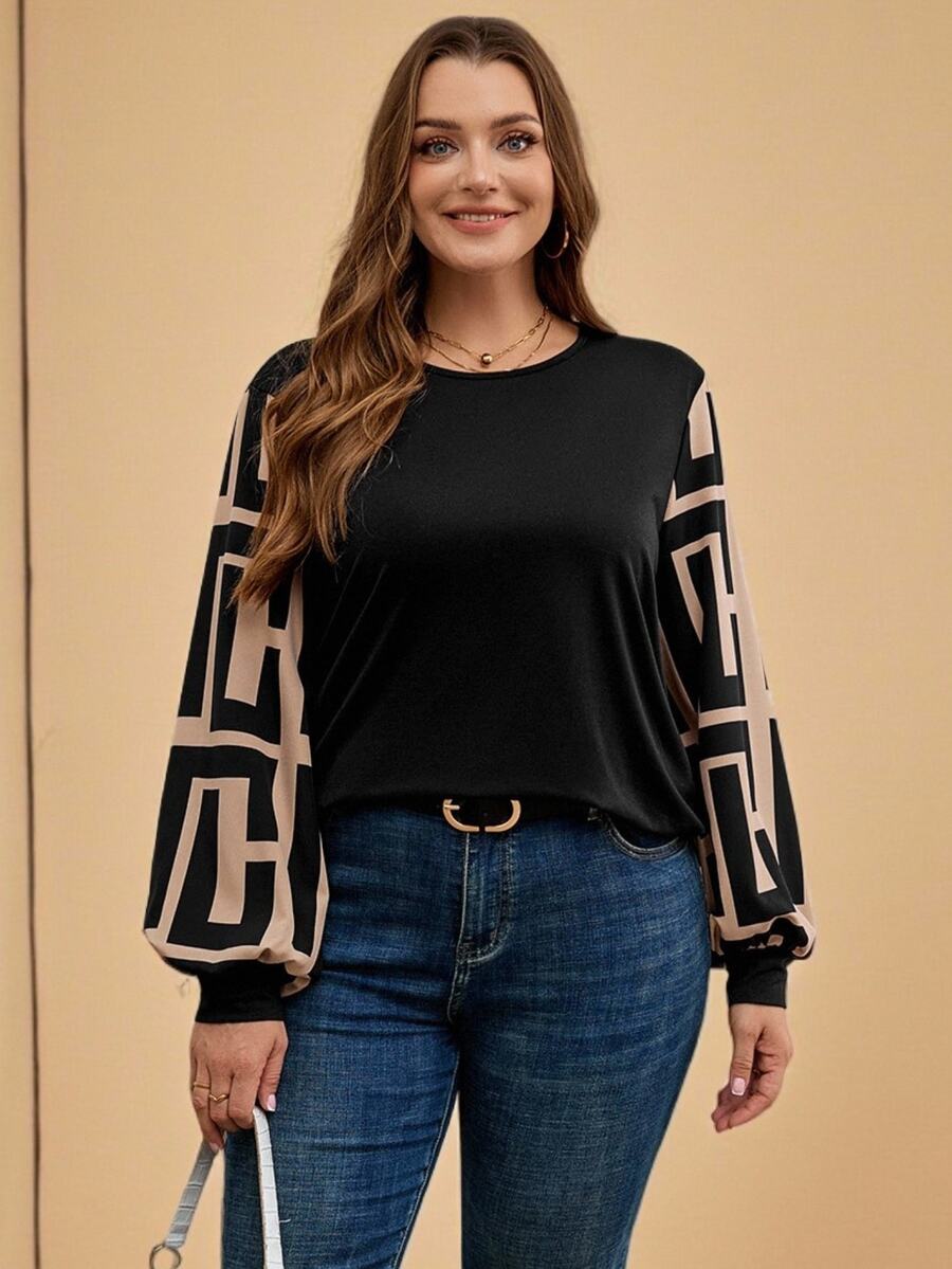 Ženska providna mrežasta bluza sa lantern rukavima, plus size