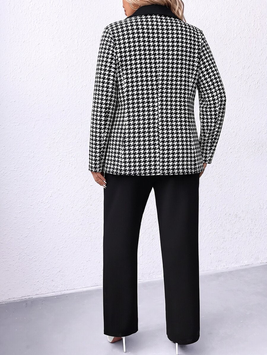 Ženski komplet sako i pantalone u jednobojnoj boji, plus size