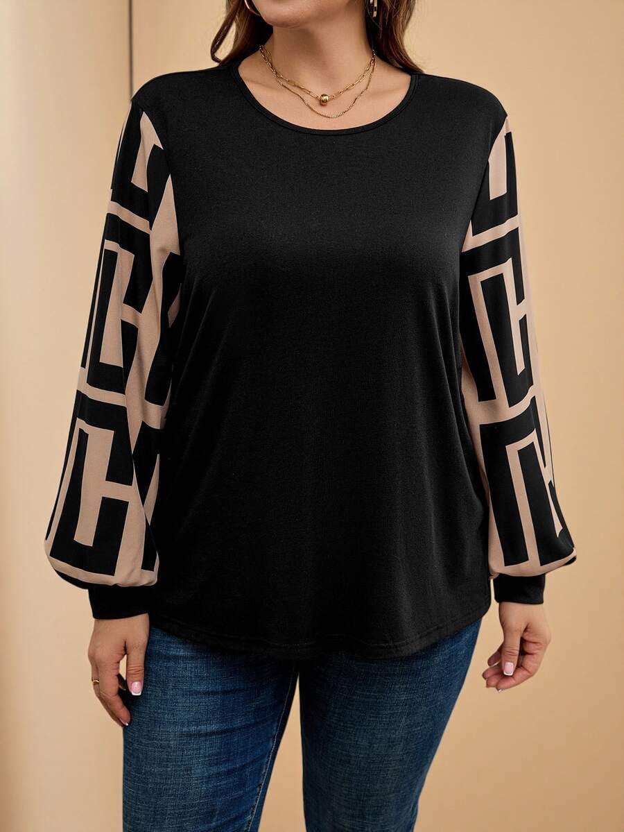 Ženska providna mrežasta bluza sa lantern rukavima, plus size