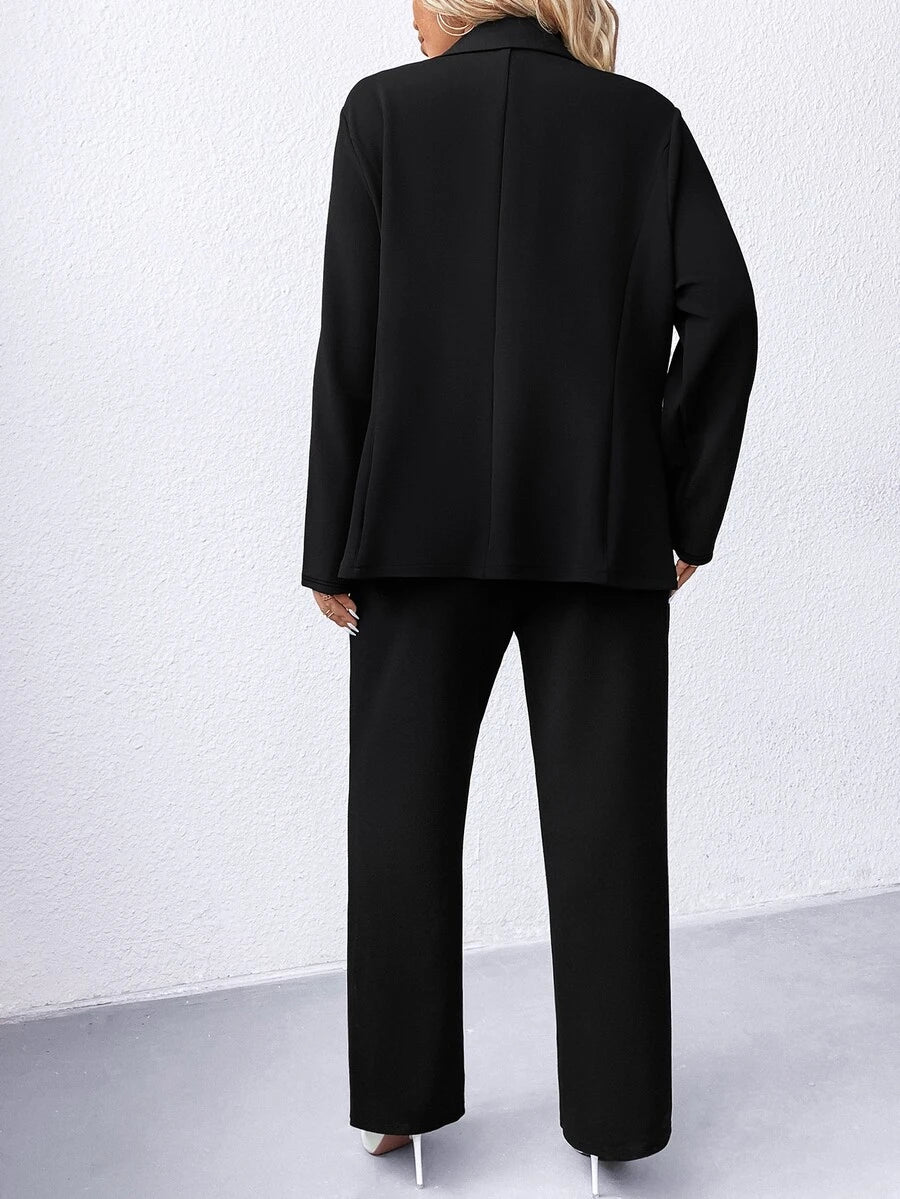 Ženski komplet sako i pantalone u jednobojnoj boji, plus size