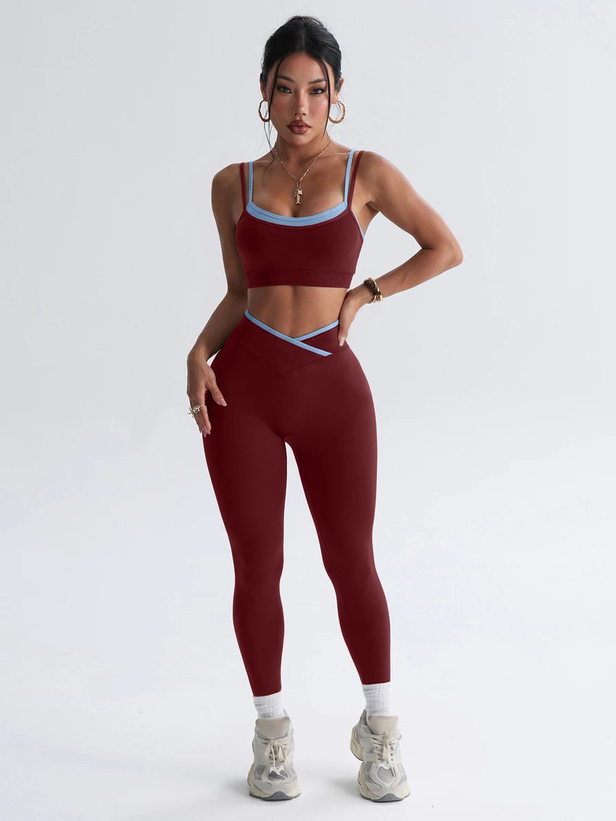 Bešavni ženski set za fitnes i svaki dan, visoko elastičan, sportski, sa efektom zatezanja struka i podizanja zadnjice