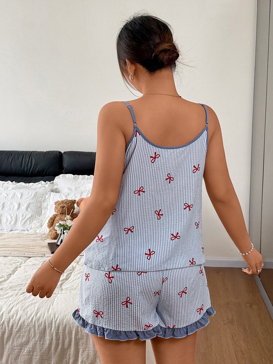 Prugasti pidžama set za žene plus size sa mašnom, kontrastnim bojama i karnerima