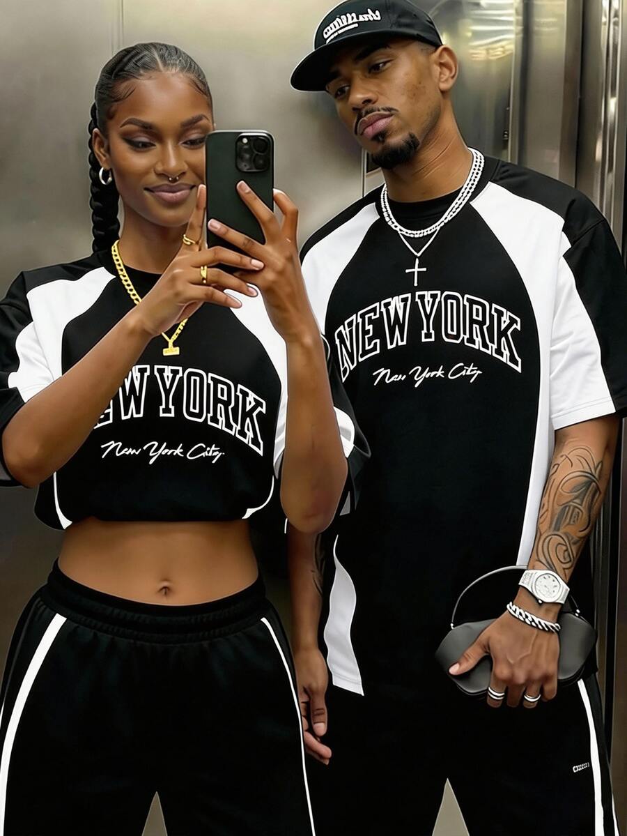 EMRG Muški crno-beli streetwear sportski dres sa New York City printom