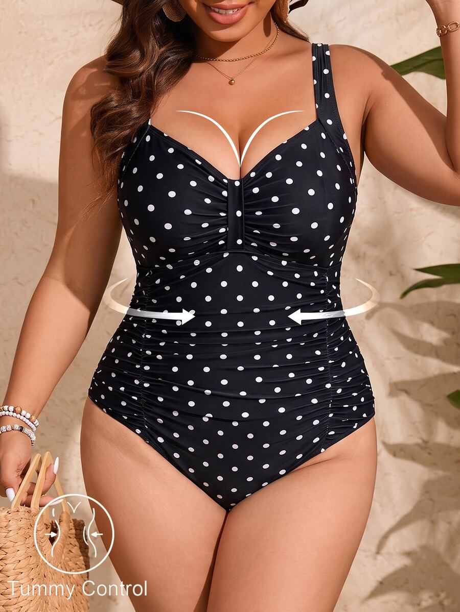 Jednobojni jednodelni kupaći kostim za žene plus size sa nabranim detaljima
