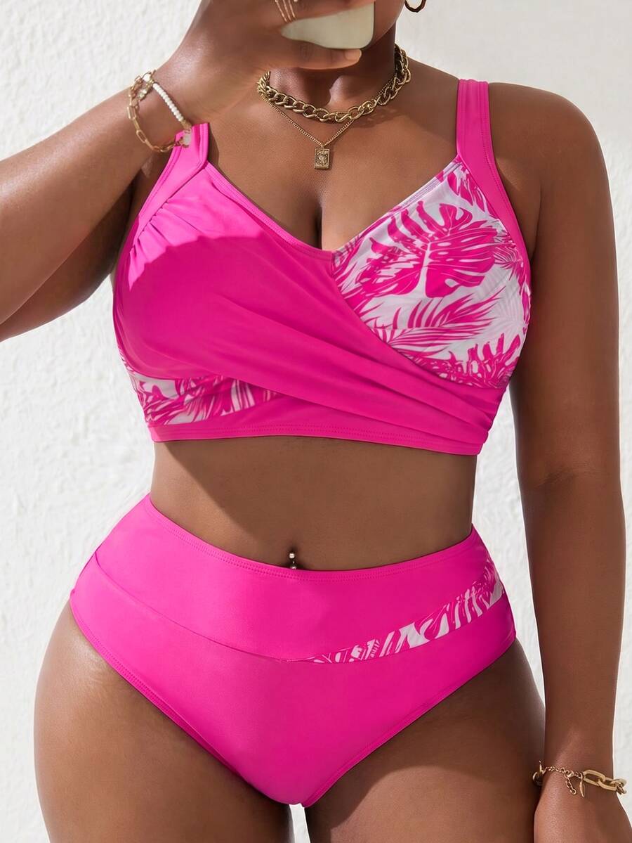 Ženski tankini set za plivanje plus size, 2 dela