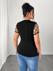 Ženska seksi majica plus size sa štraglciima, izrezima i kratkim kapu-rukavima