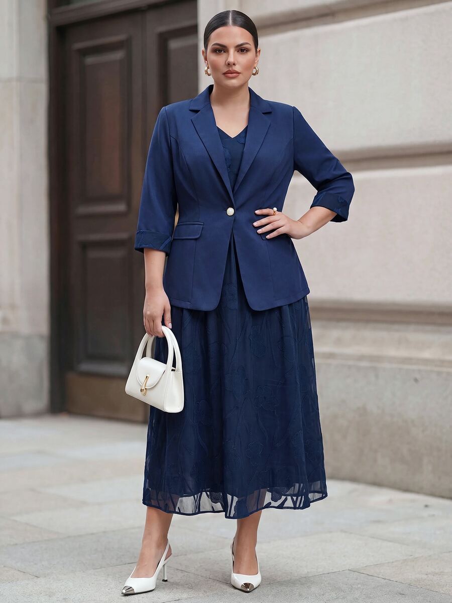 Clasi Set sa sakoom i haljinom sa cvetnim dezenom, plus size