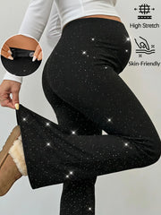 Trudničke sjajne uske pantalone sa raširenim nogavicama