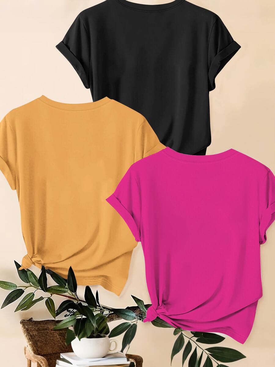 3 kom/set letnjih majica: ležerna majica plus size sa leopard printom, srcem i slogan grafikom