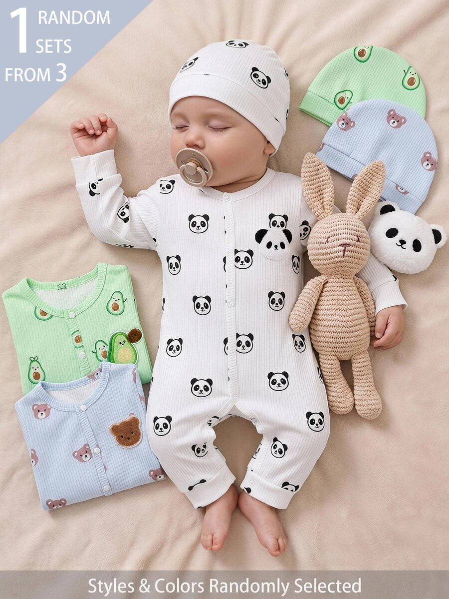 Kombinezon sa kapom, beli panda, zeleni avokado, plavi medved, slatki crtani print, mekan i udoban