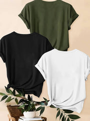 3 kom/set letnjih majica: ležerna majica plus size sa leopard printom, srcem i slogan grafikom