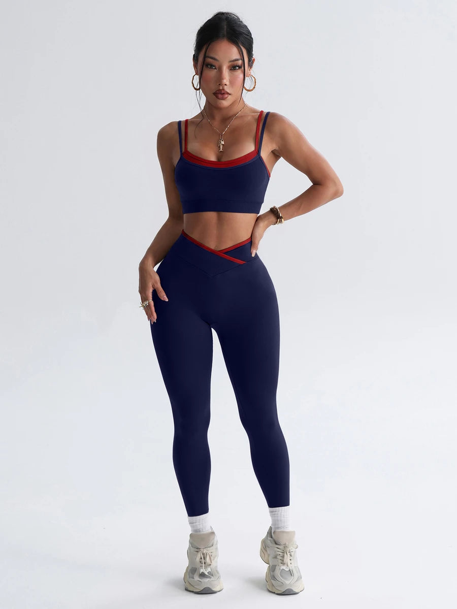 Bešavni ženski set za fitnes i svaki dan, visoko elastičan, sportski, sa efektom zatezanja struka i podizanja zadnjice
