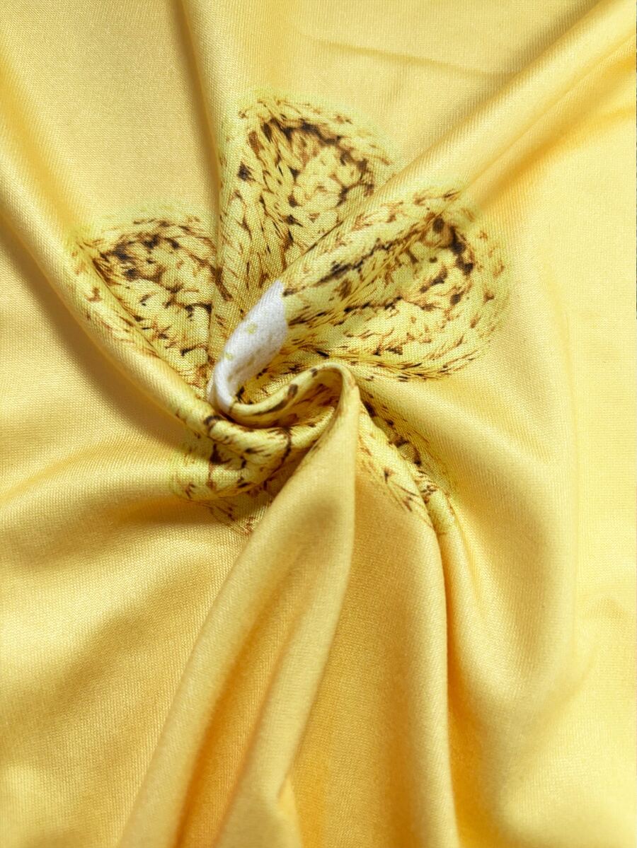 Ženska ležerna majica plus size kratkih rukava sa okruglim izrezom, vezom i cvetnim dezenom