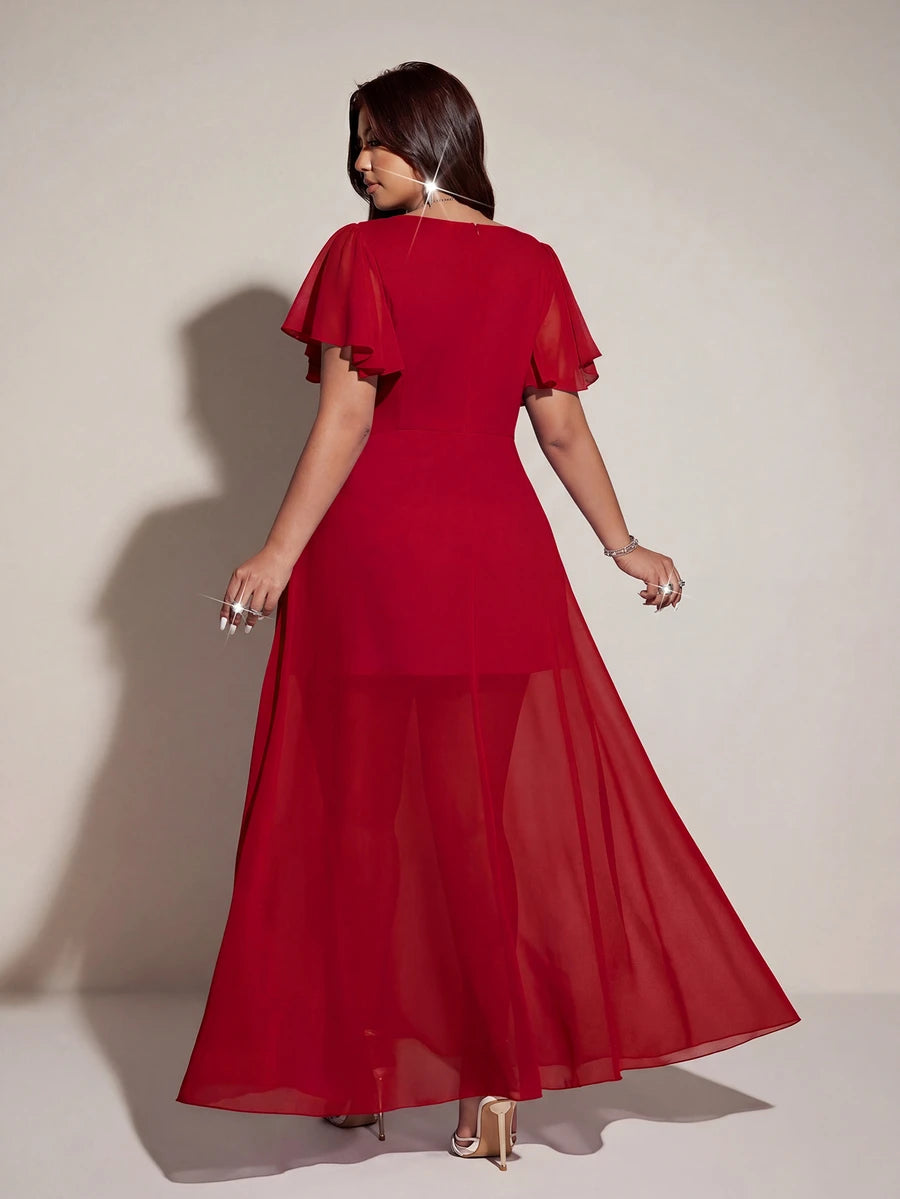 Elegantna romantična lepršava haljina za žene plus size sa V-izrezom